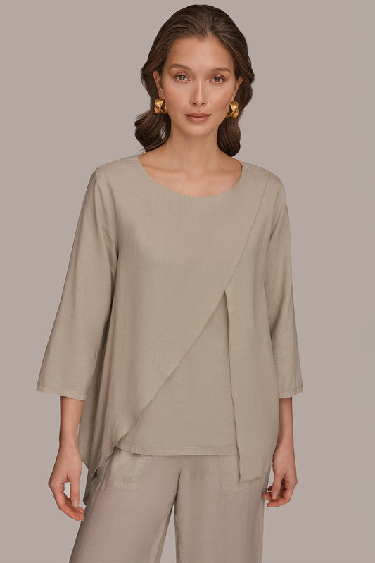3/4 SLEEVE OVERLAY BLOUSE - Tuscan Grey