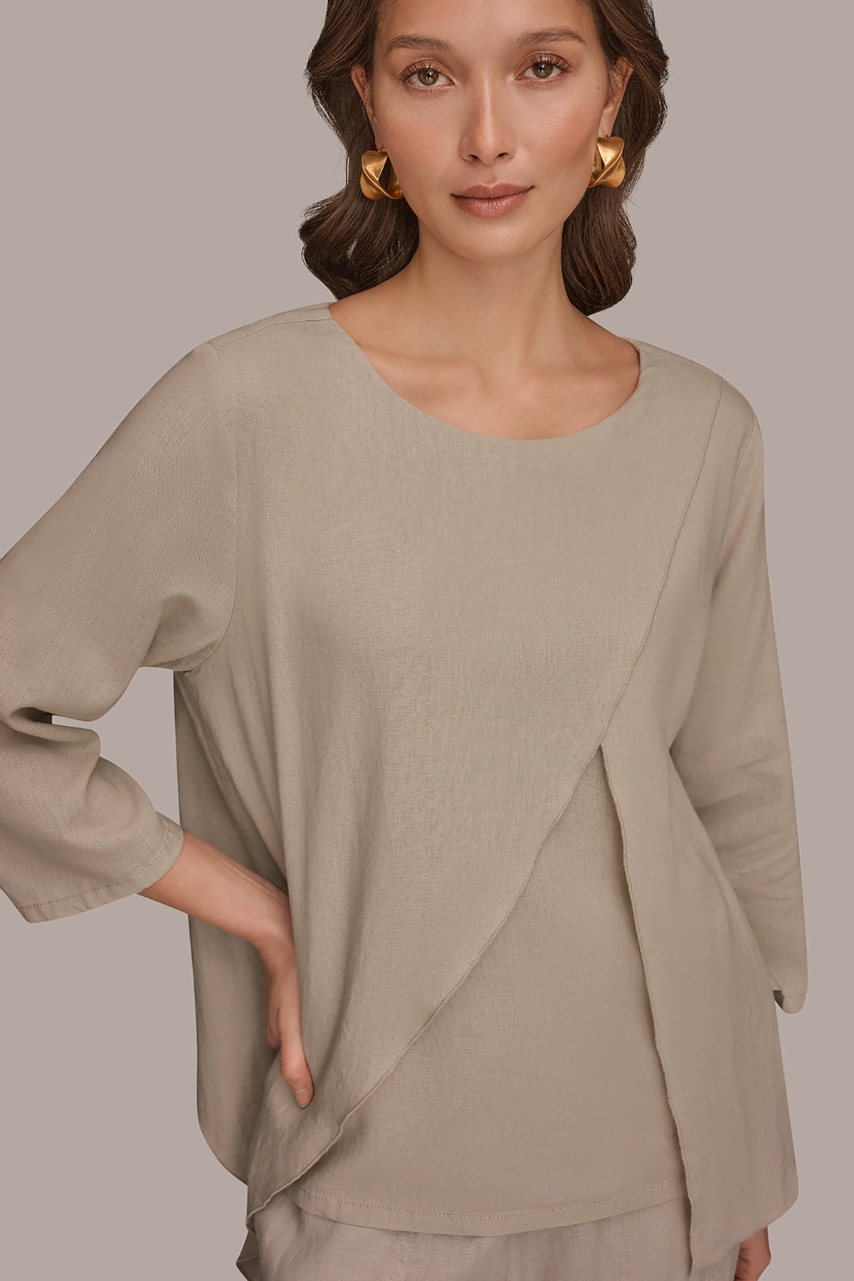 3/4 SLEEVE OVERLAY BLOUSE - Tuscan Grey