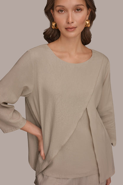 3/4 SLEEVE OVERLAY BLOUSE - Tuscan Grey