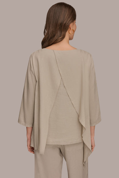 3/4 SLEEVE OVERLAY BLOUSE - Tuscan Grey