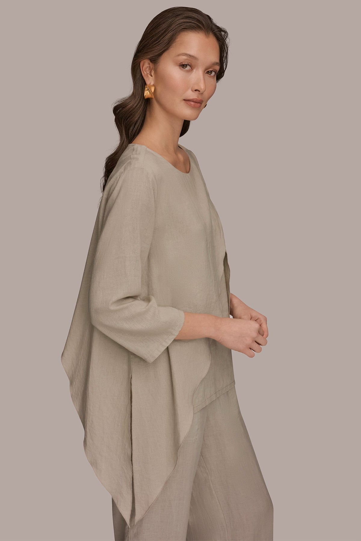 3/4 SLEEVE OVERLAY BLOUSE - Tuscan Grey