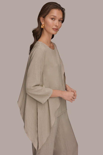 3/4 SLEEVE OVERLAY BLOUSE - Tuscan Grey