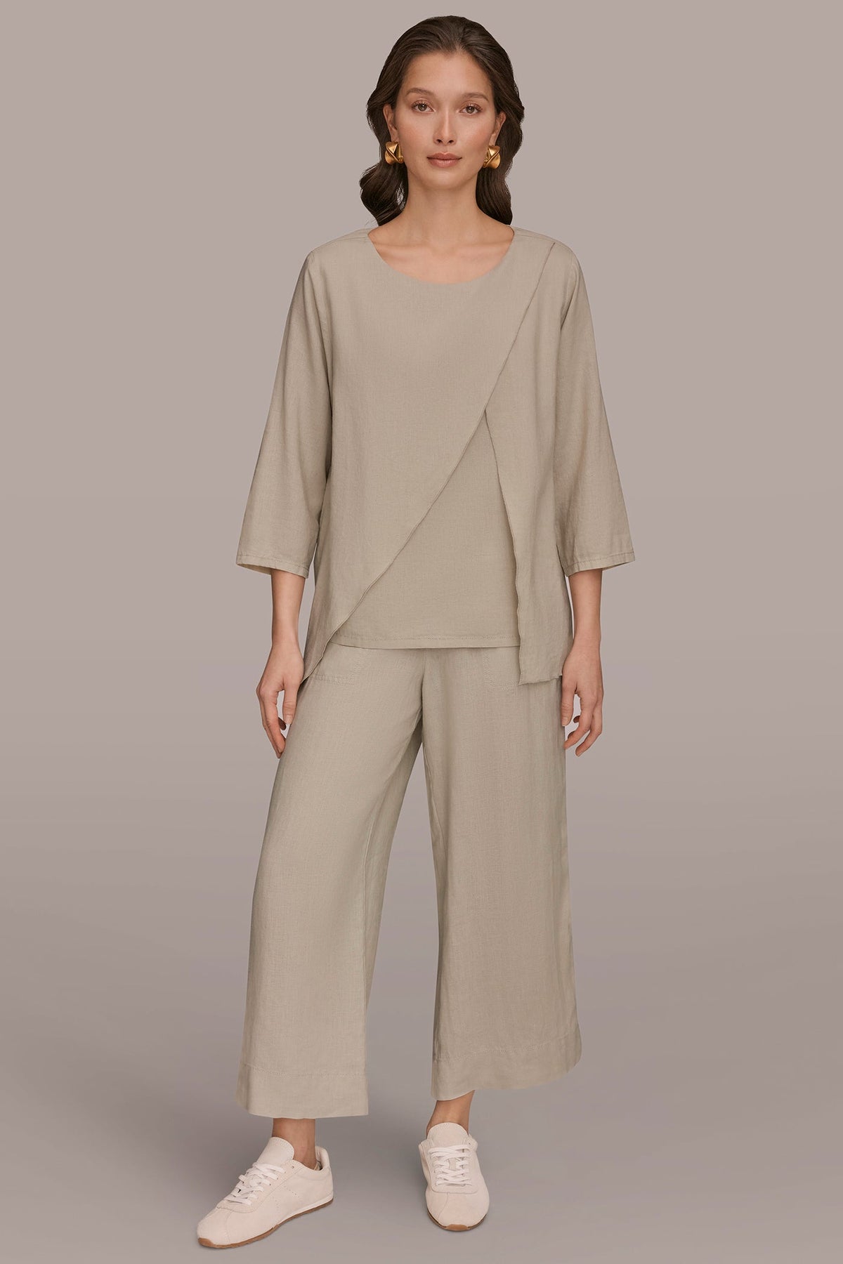 3/4 SLEEVE OVERLAY BLOUSE - Tuscan Grey