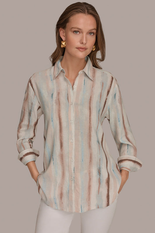 LONG SLEEVE STRIPE SHIRT - Watercolor Stripe