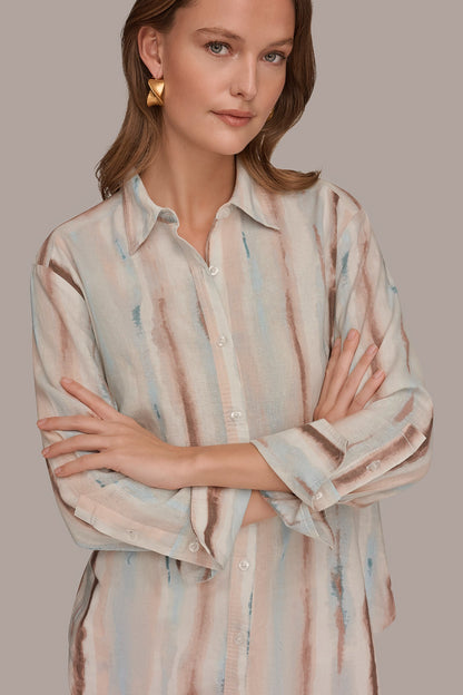 LONG SLEEVE STRIPE SHIRT - Watercolor Stripe