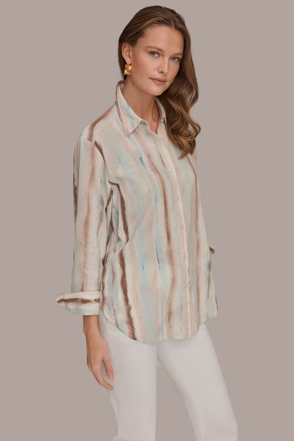 LONG SLEEVE STRIPE SHIRT - Watercolor Stripe