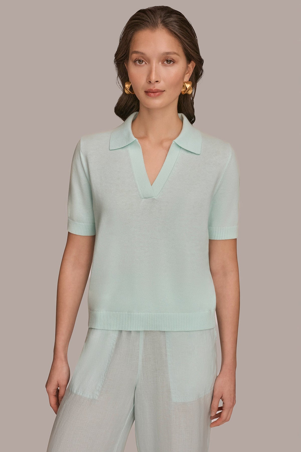 COTTON AND CASHMERE POLO SWEATER - Skylight