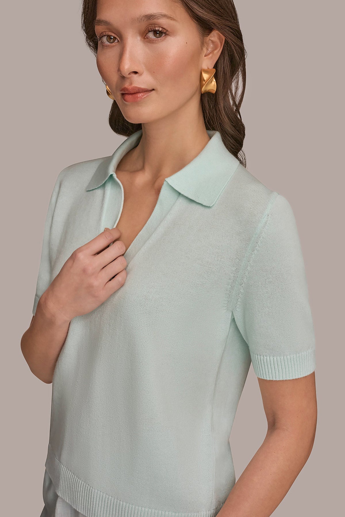 COTTON AND CASHMERE POLO SWEATER - Skylight