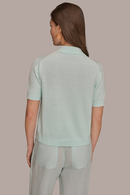 COTTON AND CASHMERE POLO SWEATER - Skylight