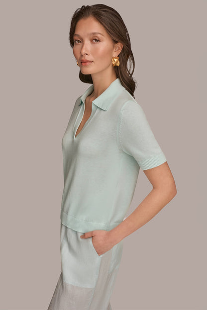COTTON AND CASHMERE POLO SWEATER - Skylight