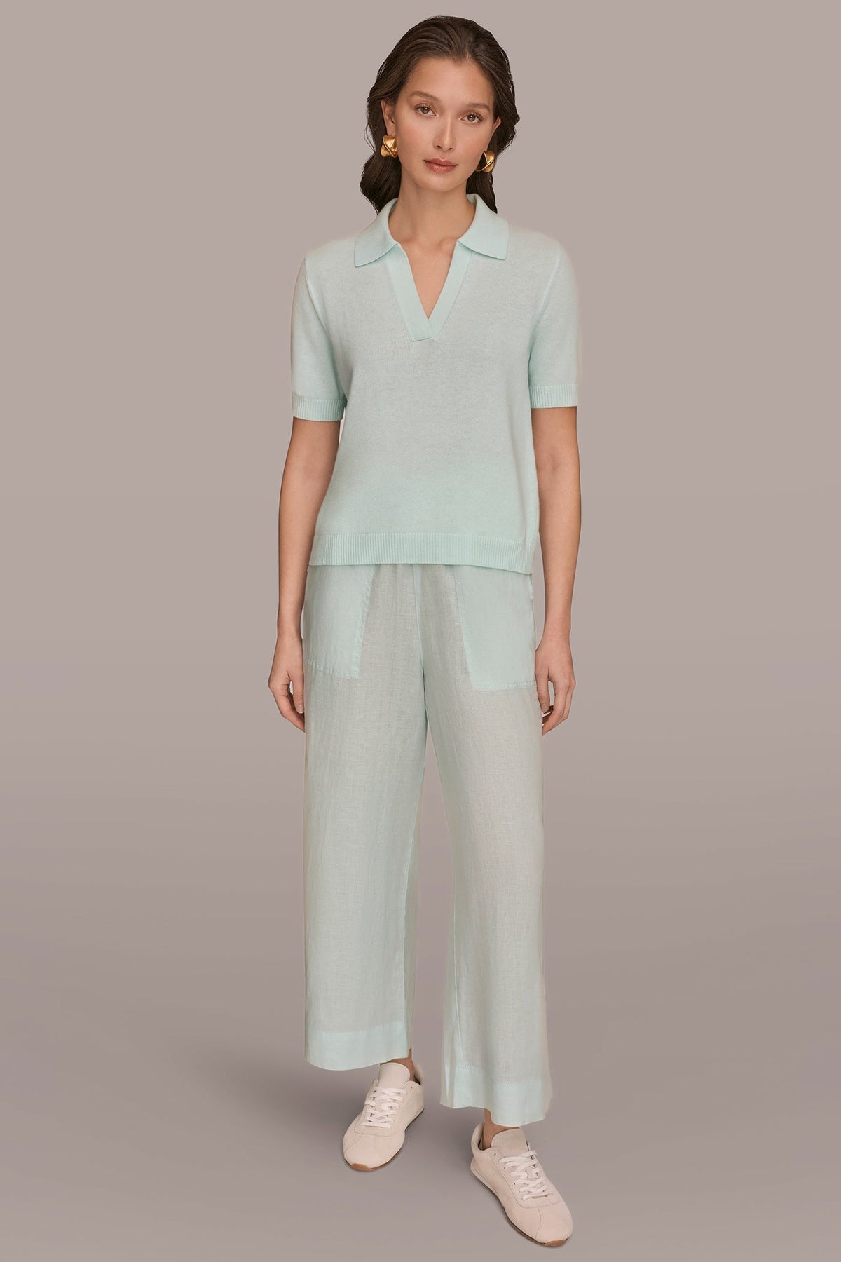 COTTON AND CASHMERE POLO SWEATER - Skylight