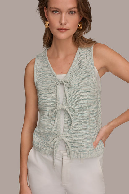 SLEEVELESS TIE-FRONT CARDIGAN - Skylight Combo