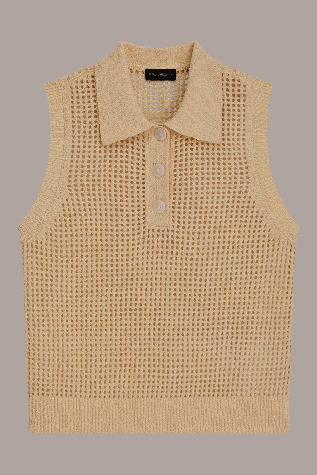 SLEEVELESS OPEN STITCH POLO SWEATER - Buttercream