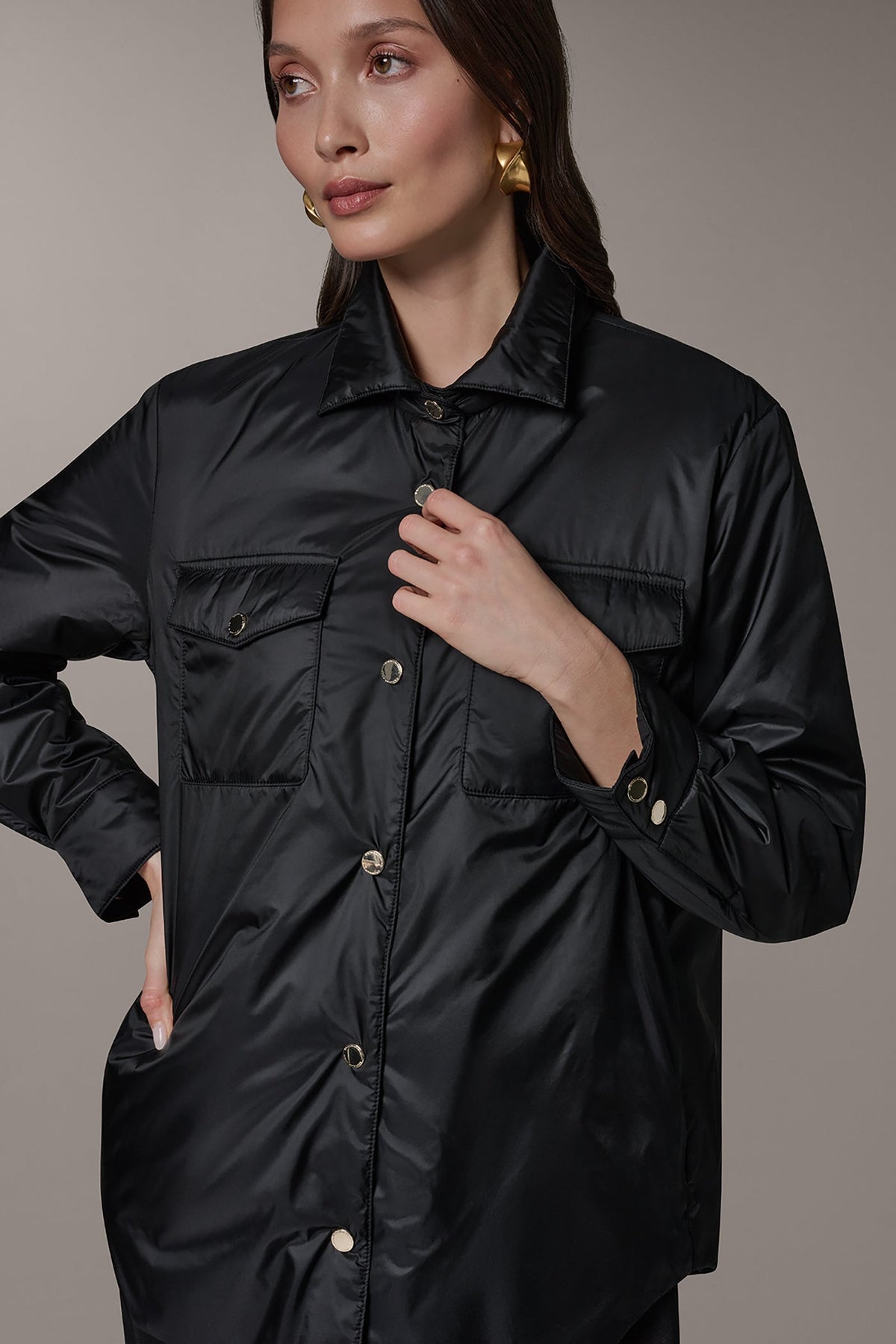 LONG SLEEVE SHIRT JACKET - Black