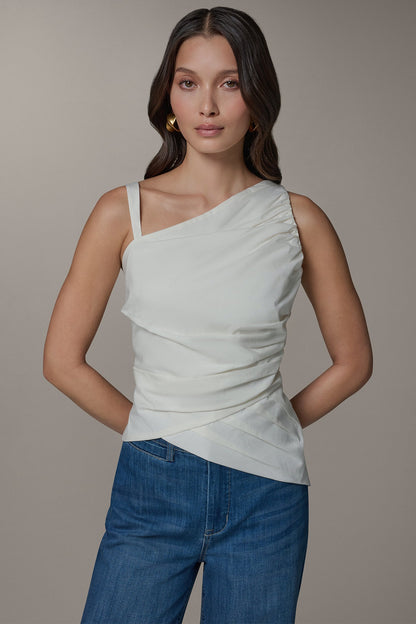 SLEEVELESS ASYMMETRIC BLOUSE - Cream