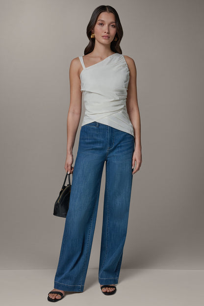 SLEEVELESS ASYMMETRIC BLOUSE - Cream