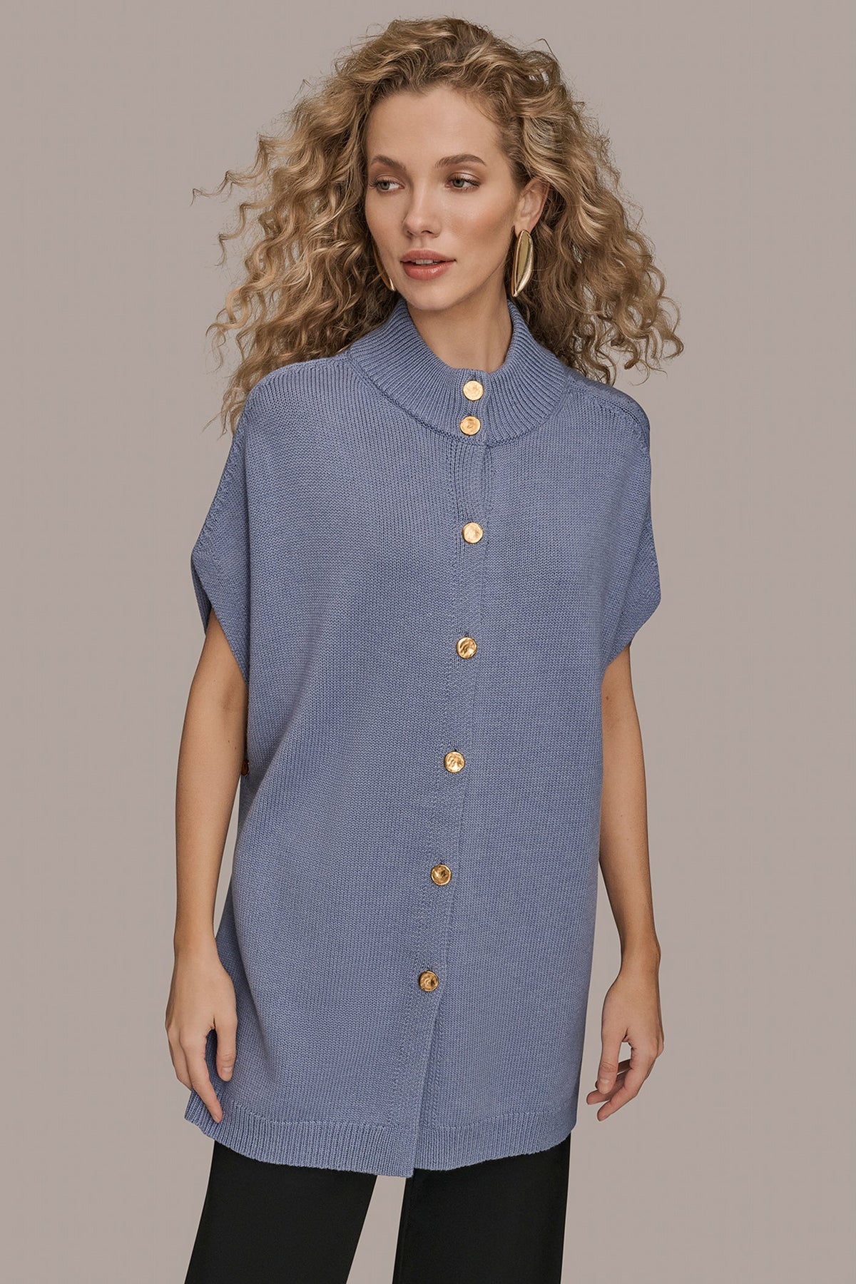 BUTTON-FRONT SWEATER CAPELET - TEMPEST