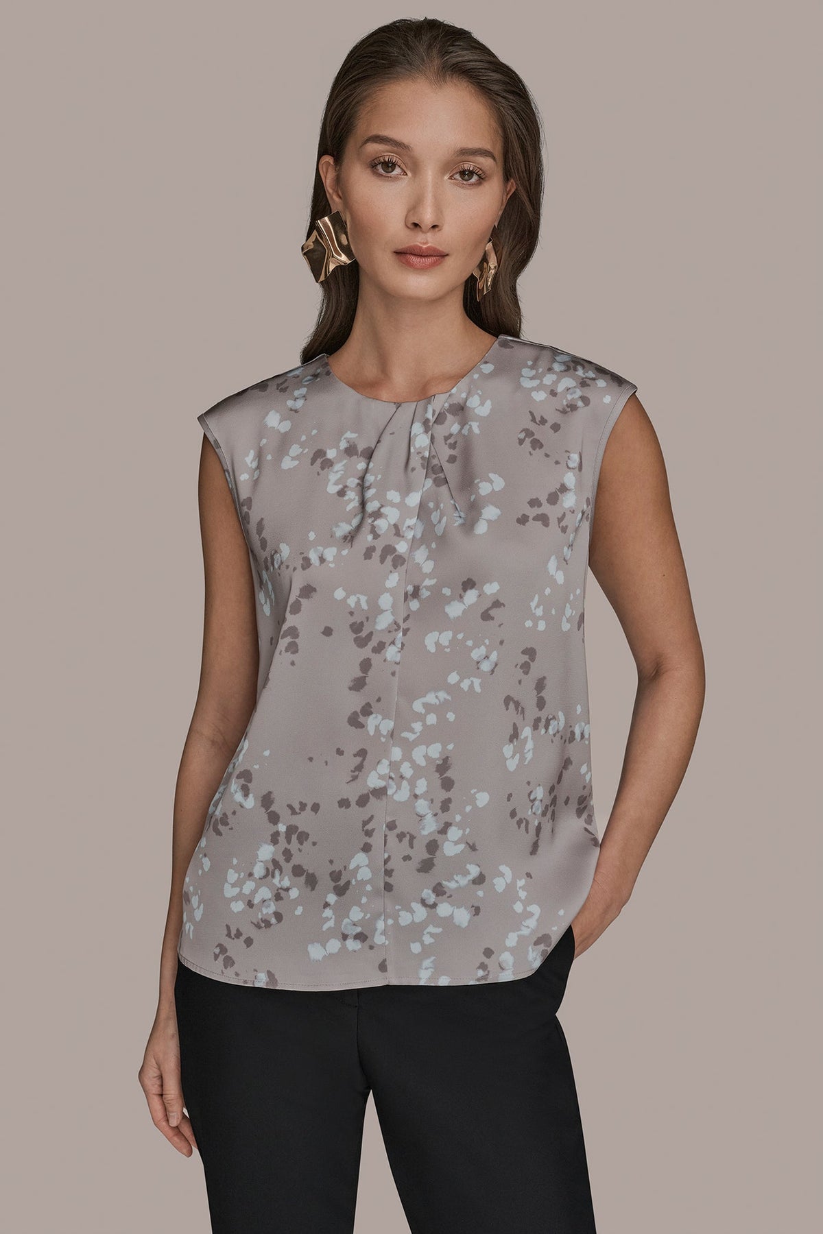 FLORAL CAP SLEEVE TWIST BLOUSE - DRIFTWOOD MULTI