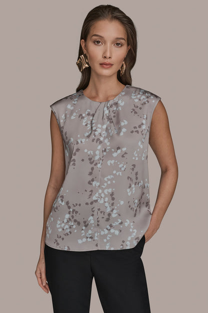 FLORAL CAP SLEEVE TWIST BLOUSE - DRIFTWOOD MULTI