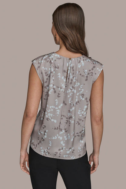FLORAL CAP SLEEVE TWIST BLOUSE - DRIFTWOOD MULTI