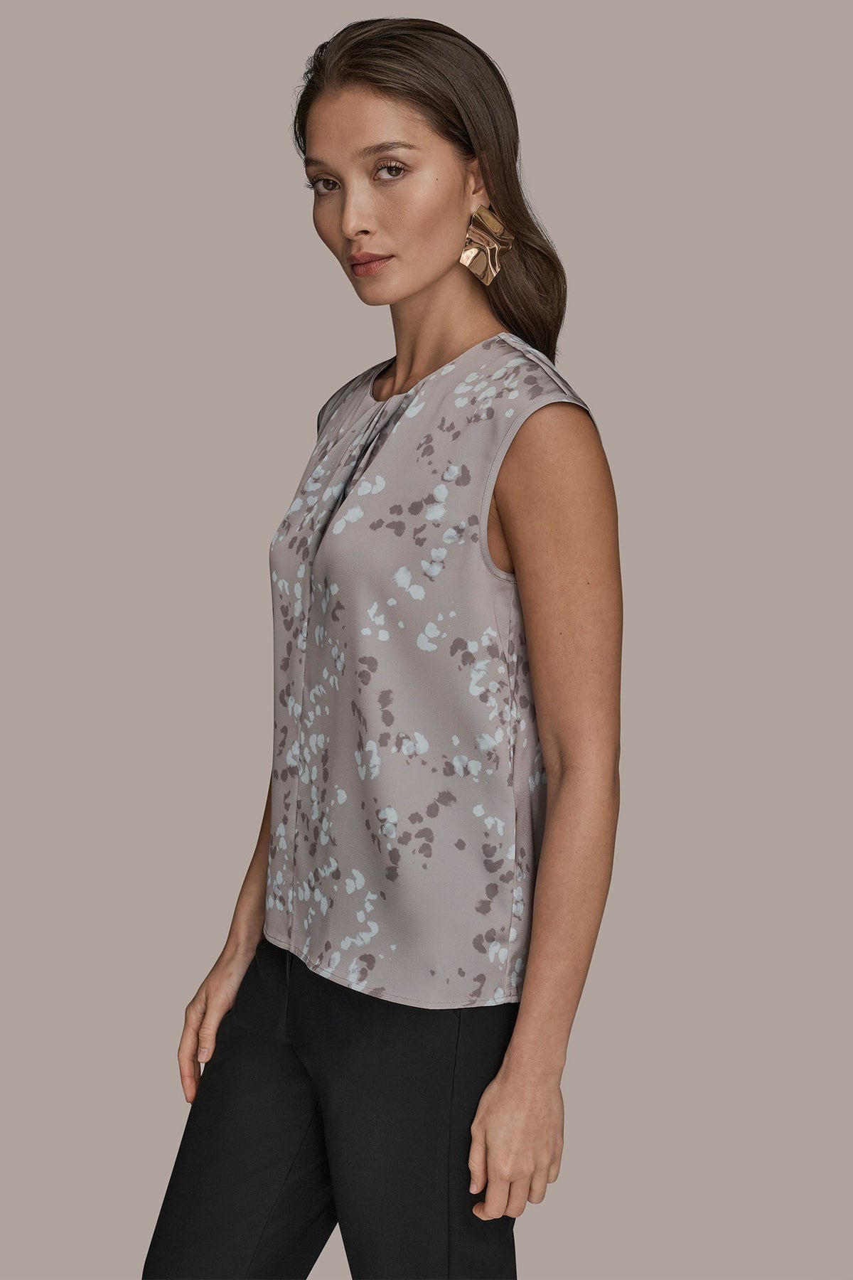 FLORAL CAP SLEEVE TWIST BLOUSE - DRIFTWOOD MULTI