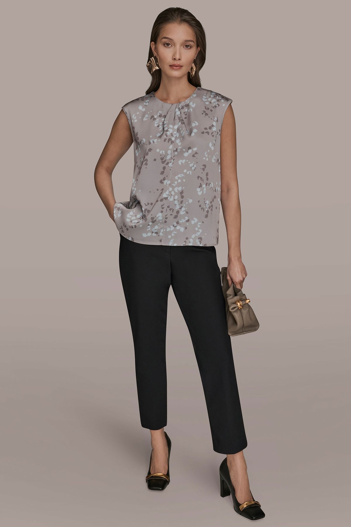 FLORAL CAP SLEEVE TWIST BLOUSE - DRIFTWOOD MULTI