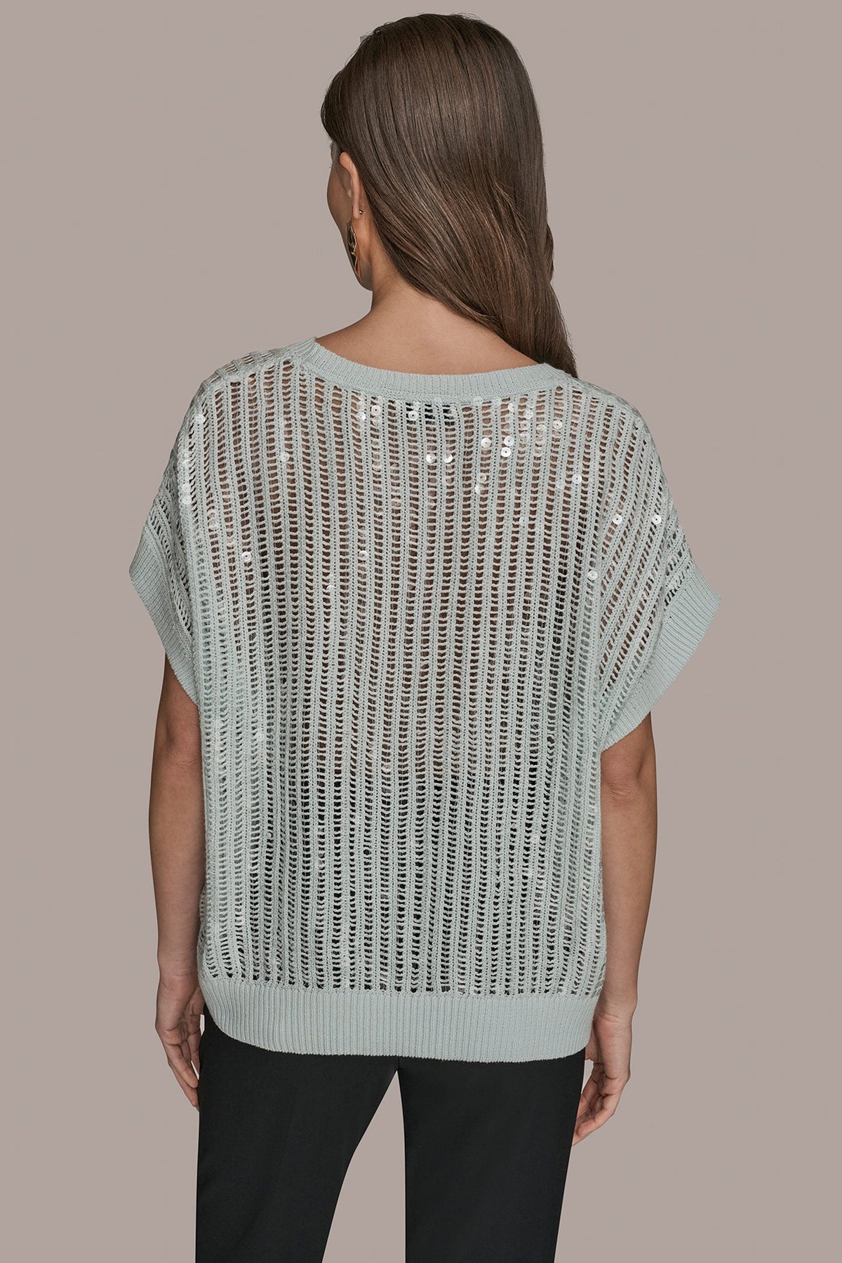 COTTON-BLEND SEQUIN OPEN-KNIT SWEATER - MIST