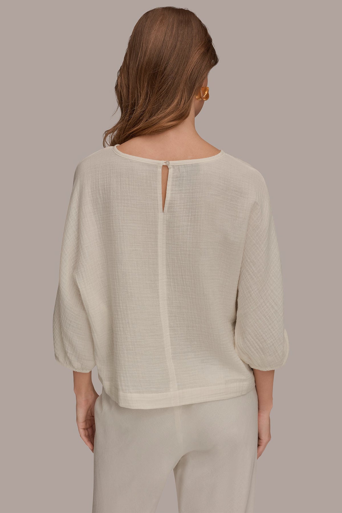 3/4 SLEEVE TWIST CUFF BLOUSE - Cream