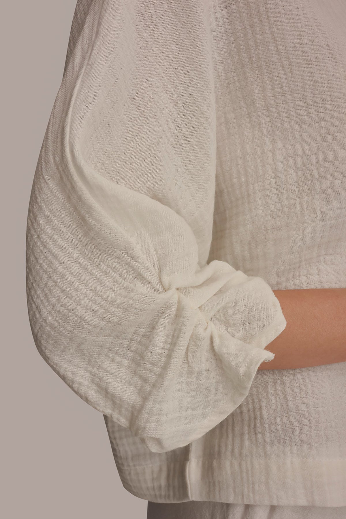 3/4 SLEEVE TWIST CUFF BLOUSE - Cream