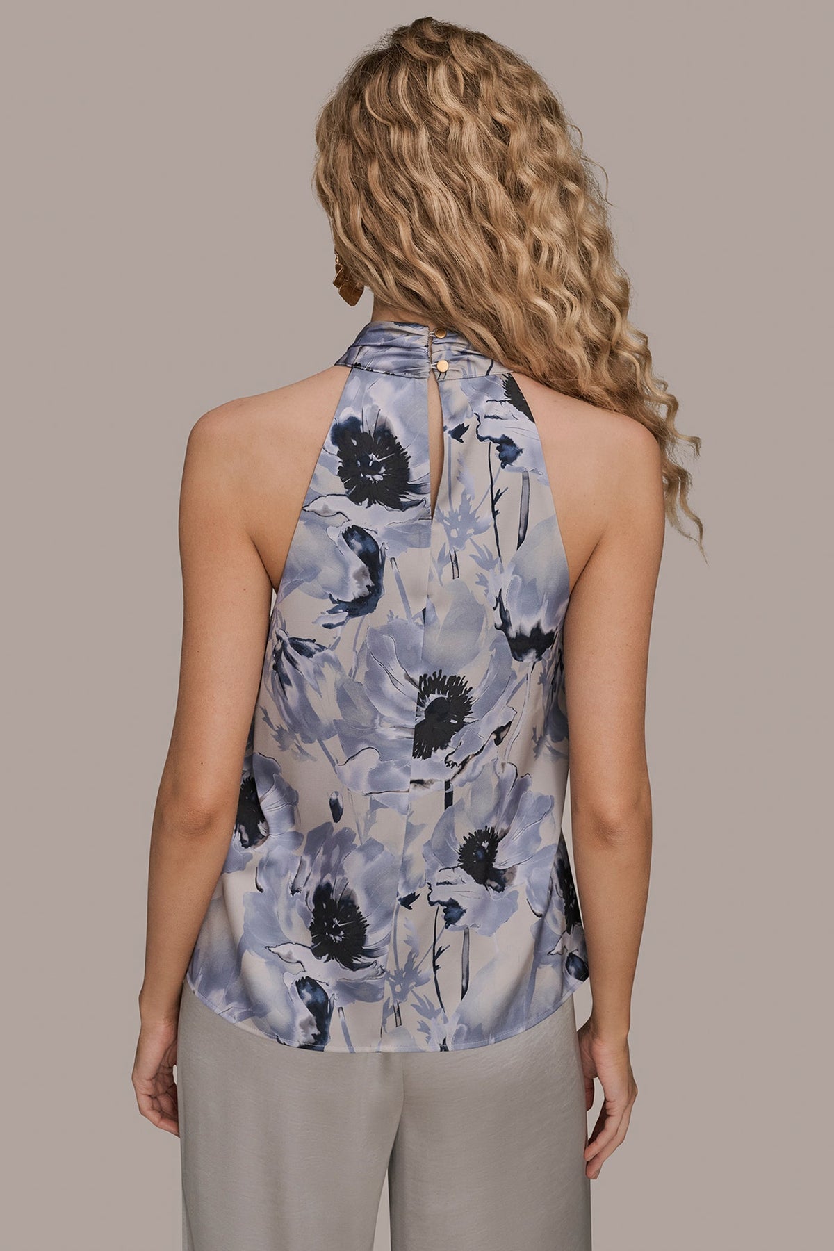 SATIN PRINTED TWIST HALTER BLOUSE - VAPOR/TEMPEST