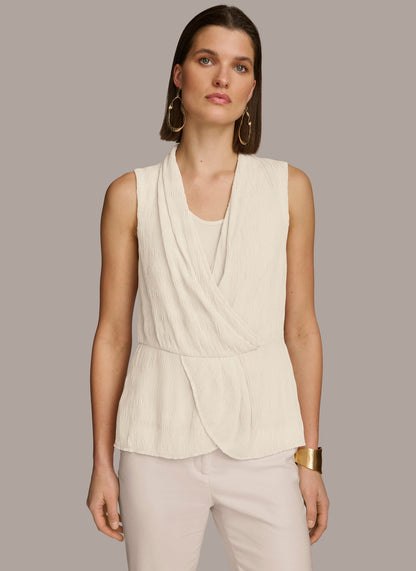 FAUX WRAP PEPLUM TOP - Cream