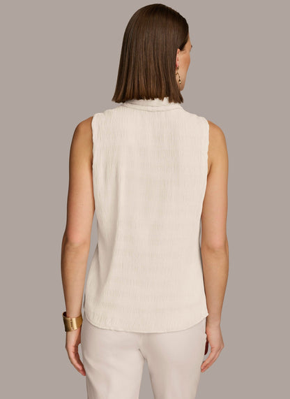 FAUX WRAP PEPLUM TOP - Cream