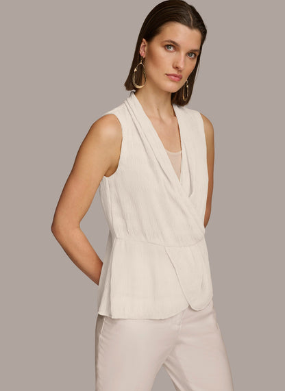 FAUX WRAP PEPLUM TOP - Cream
