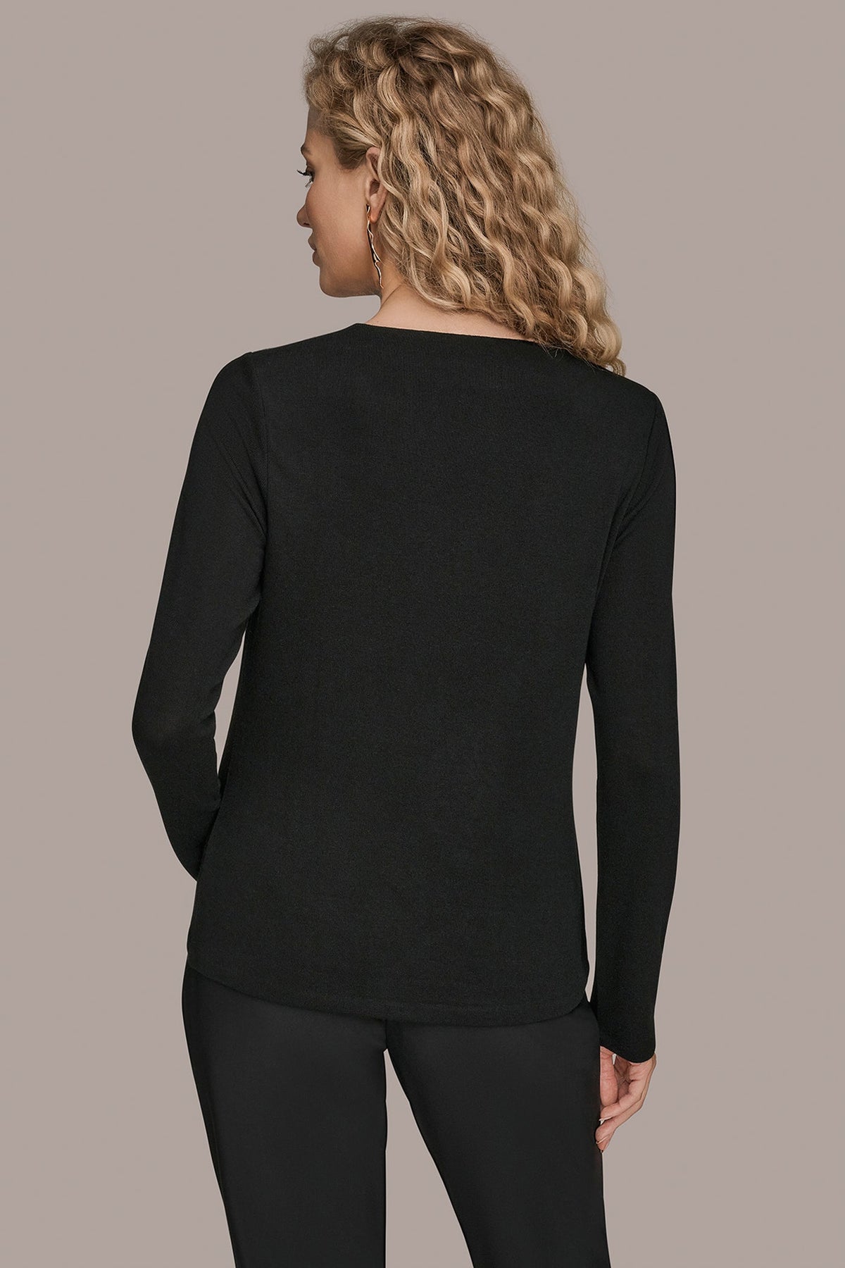 LONG-SLEEVE COWL-NECK FLORAL TOP - Black