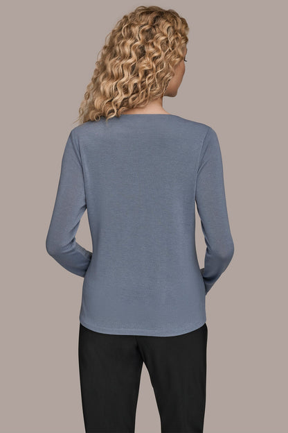 LONG-SLEEVE COWL-NECK FLORAL TOP - TEMPEST
