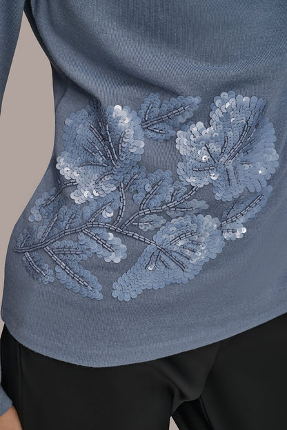 LONG-SLEEVE COWL-NECK FLORAL TOP - TEMPEST