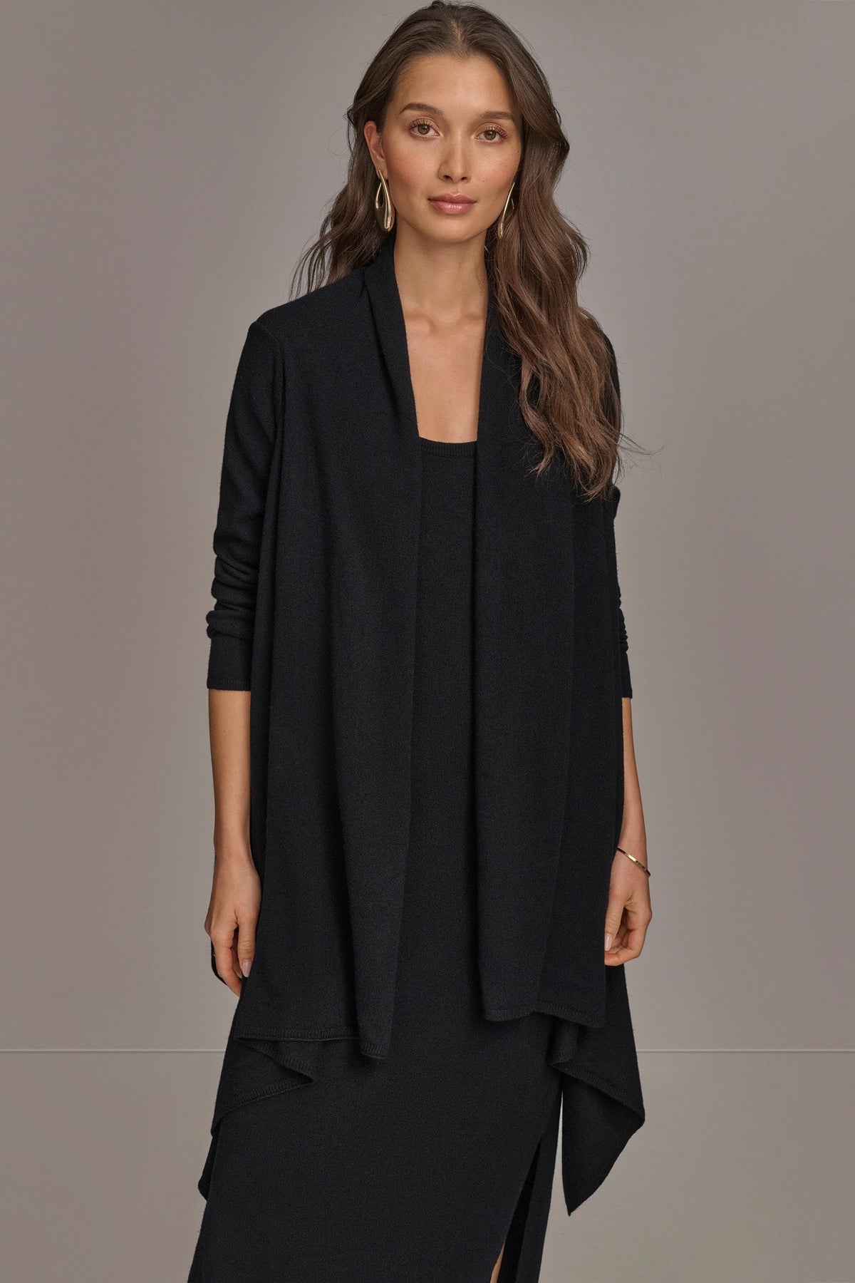 CASHMERE LONG SLEEVE CARDIGAN - Black