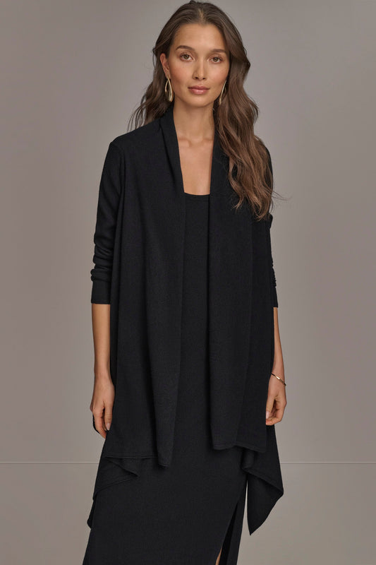 CASHMERE LONG SLEEVE CARDIGAN - Black
