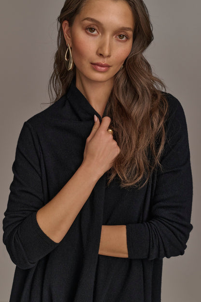 CASHMERE LONG SLEEVE CARDIGAN - Black