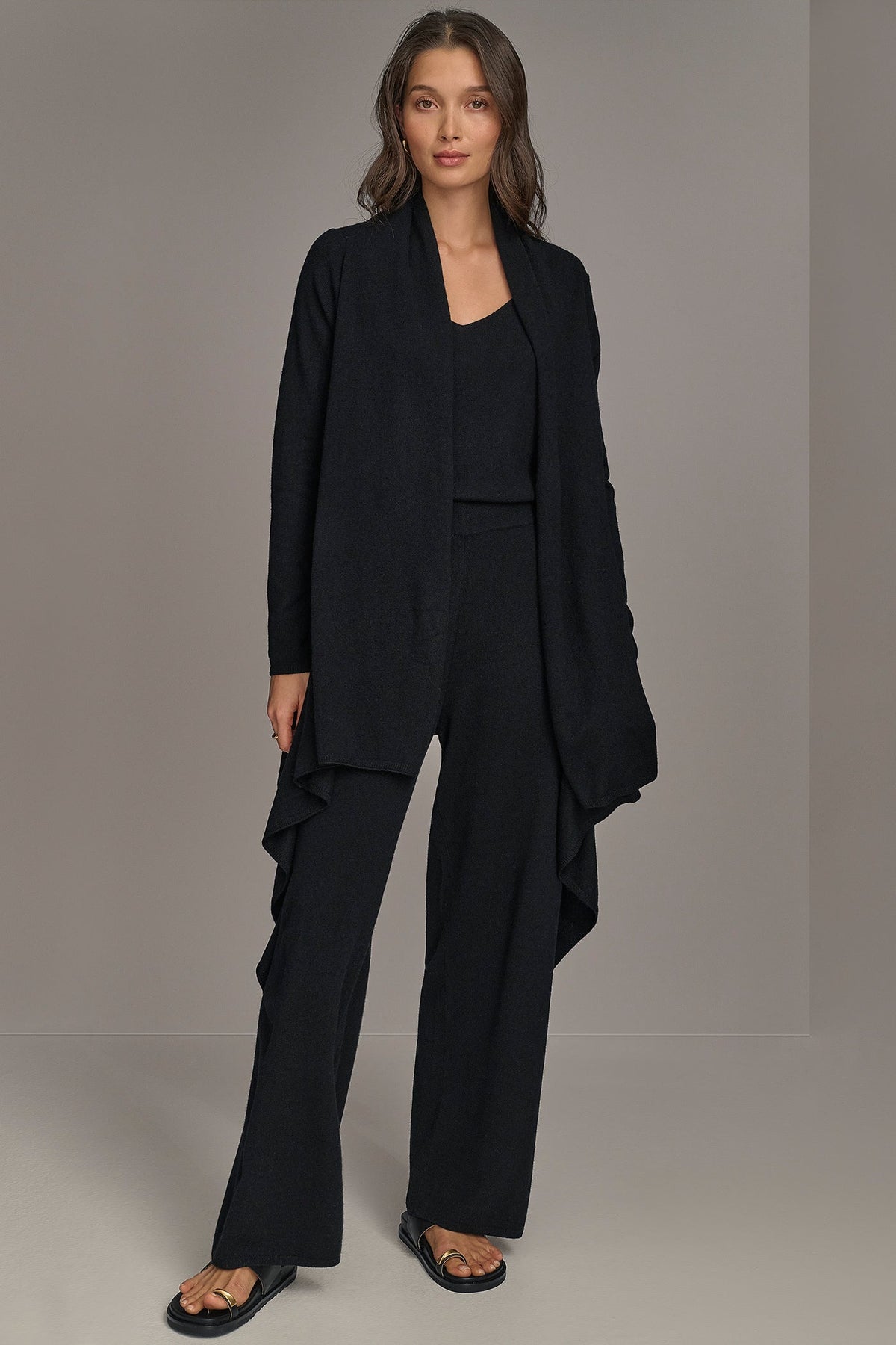 CASHMERE LONG SLEEVE CARDIGAN - Black