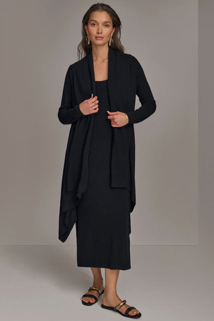 CASHMERE LONG SLEEVE CARDIGAN - Black