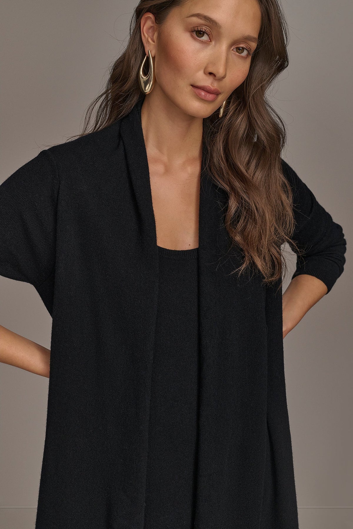 CASHMERE LONG SLEEVE CARDIGAN - Black