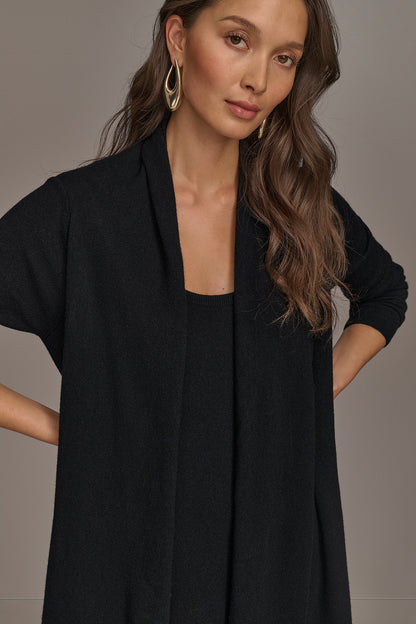 CASHMERE LONG SLEEVE CARDIGAN - Black
