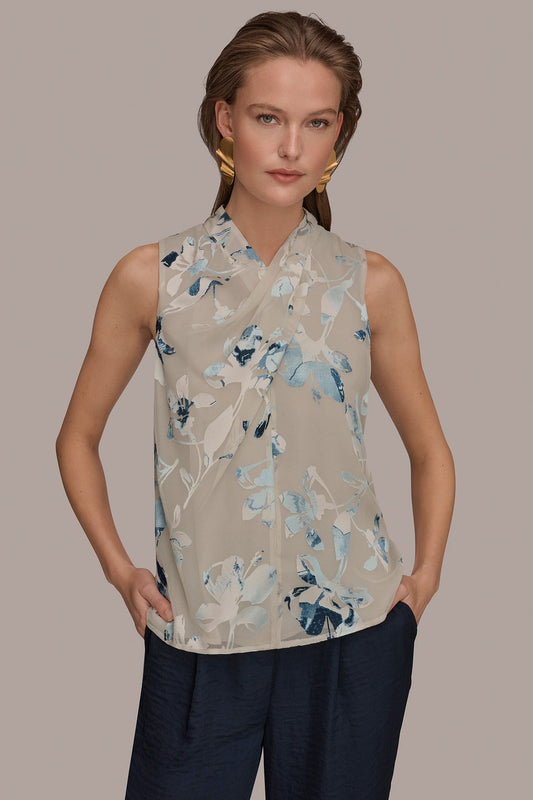 FLORAL CRISSCROSS TOP - Sea Mist Multi