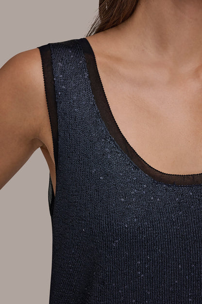 SCOOP-NECK SEQUIN SHELL TOP - Nightfall
