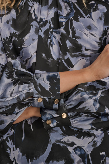 BUTTON-NECK BLOUSE - BLACK/TEMPEST