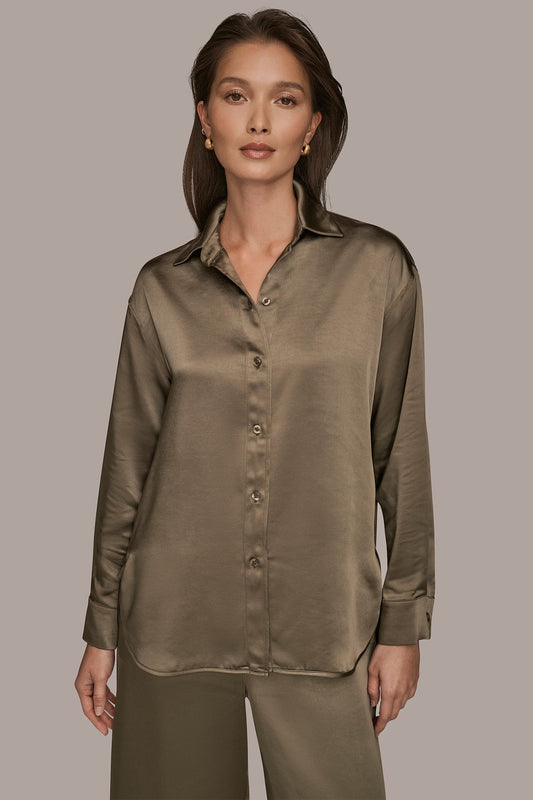 SATIN SHIRT - KHAKI GREEN