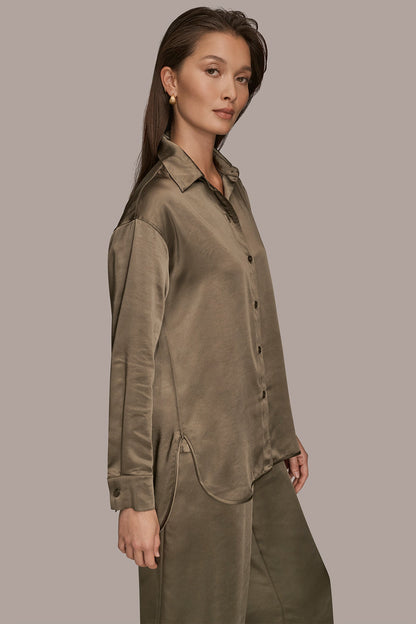 SATIN SHIRT - KHAKI GREEN