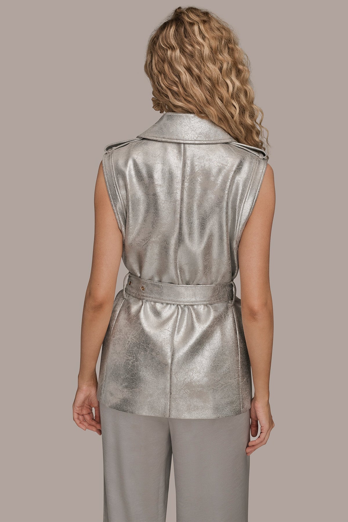 METALLIC BELTED VEST - VAPOR