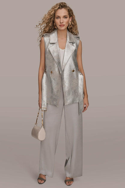 METALLIC BELTED VEST - VAPOR